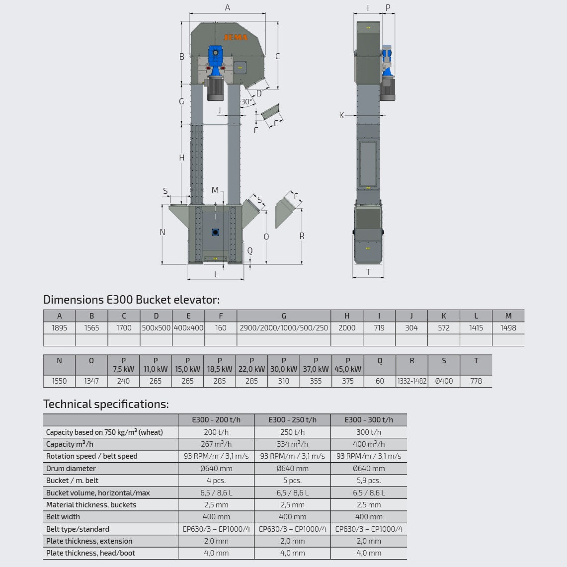 E300 Bucket elevator - 200–300 t/h