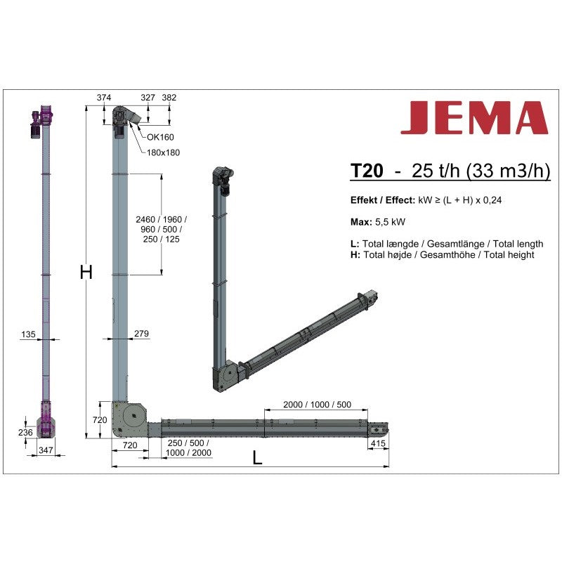 T20 Chain elevator with 90° bend - 25 t/h