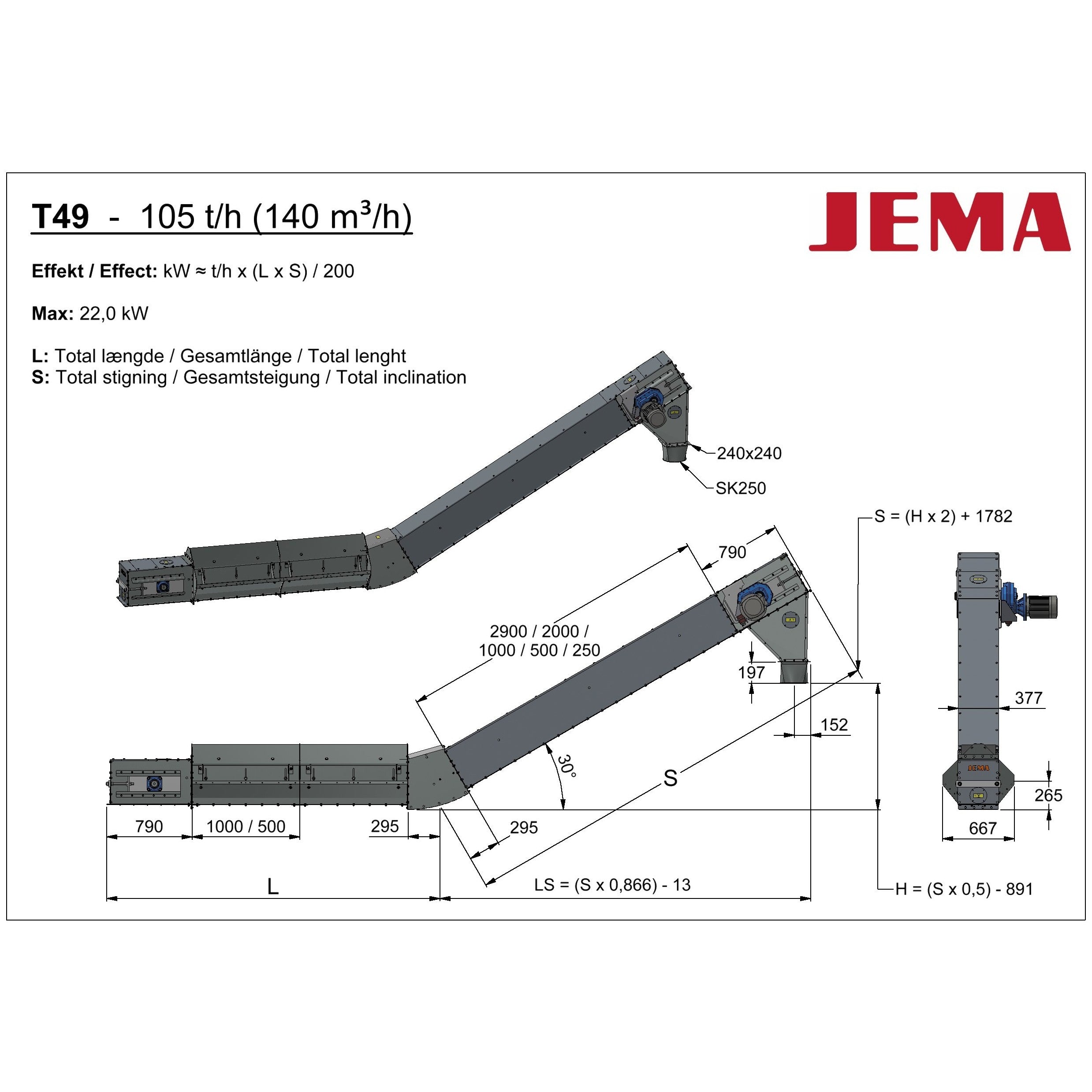 T49 Chain conveyor with 30° bend