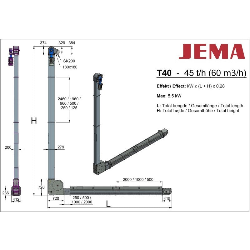 T40 Chain elevator with 90° bend - 45 t/h