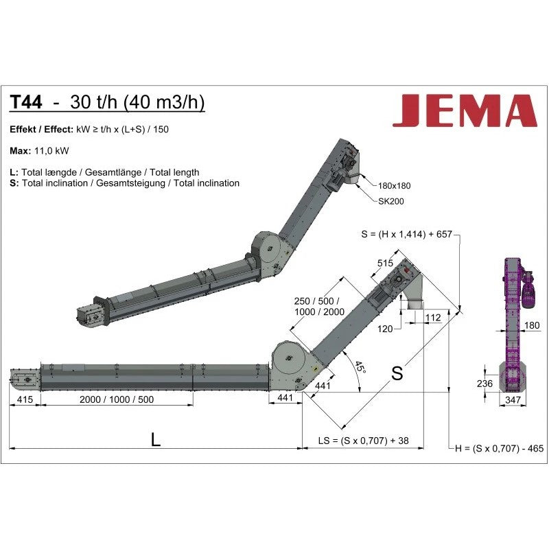 T44 Intake conveyer with 45° bend